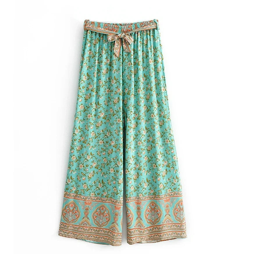 Green Floral Print ,Bohemian Pant , Rayon Boho Pants