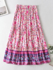 Boho Skirt ,Pink Floral Printed ,Beach Bohemian Maxi Skirts