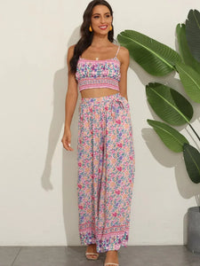 Pink Floral Print, Two Piece Outfits ,Boho Sets