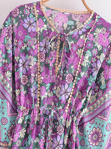 Purple Floral Print ,Bohemian Maxi Dresses ,Boho Dress