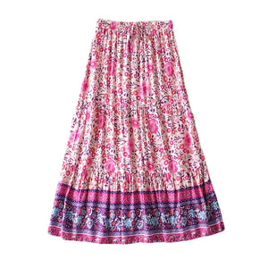 Boho Skirt ,Pink Floral Printed ,Beach Bohemian Maxi Skirts