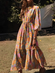 Yellow Floral Print ,Bohemian Maxi Dresses ,Boho Dress