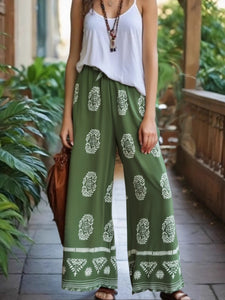 Green Floral,Bohemian Wide Leg Pants, Boho Pants