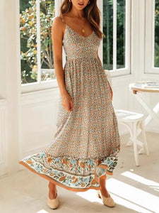 Strapless Bohemian Maxi Dress,Vacation Beach Boho Dress