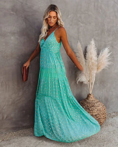 Split Big hem,Green Maxi dress, Beach Boho Dress