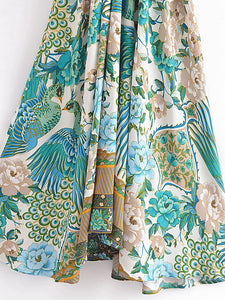 Boho Maxi Dresses, Bohemian Dress, Peacock Floral