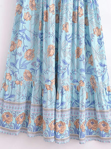 Blue Floral Print,Bohemian Maxi Dress, Boho Dress