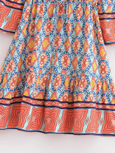 Geometry Print ,Bohemian Mini Dress,Boho Dress