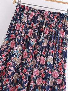 Beach Bohemian Floral Print , High Elastic Waist ,Boho Maxi Skirts