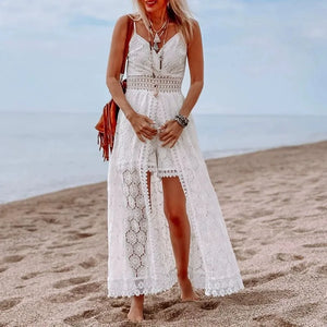 White Hollow Out Lace ,Bohemian Midi Dress