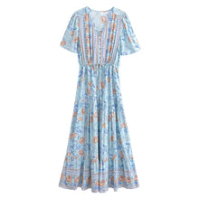 Load image into Gallery viewer, Blue Floral Print,Bohemian Maxi Dress, Boho Dress
