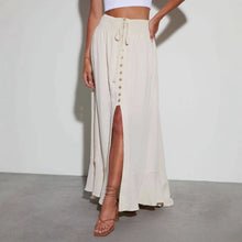 Load image into Gallery viewer, Single Breasted  Beach Bohemian Maxi Skirt, Split Boho Skirt
