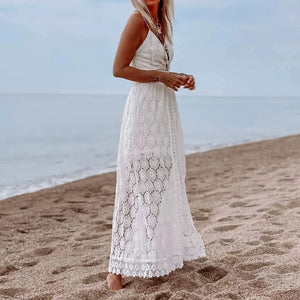 White Hollow Out Lace ,Bohemian Midi Dress