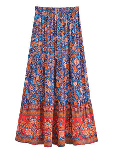 Multi Floral Printed, Beach Bohemian Pleated ,Maxi Skirts