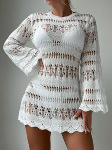 Beach Mini dress ,Knitted Hollow Out , Bikini Cover-ups