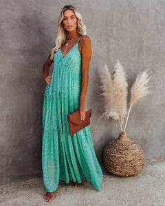 Split Big hem,Green Maxi dress, Beach Boho Dress