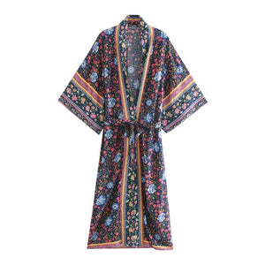 Boho Kimono, Beach Robe,Navy Floral