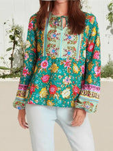 Load image into Gallery viewer, Green Floral Print,Bohemian Blouse Shirts ,Boho Tops
