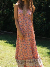 Load image into Gallery viewer, Floral Print ,Boho Maxi Dresses,deep V-neck Sundress
