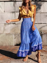 Load image into Gallery viewer, Green Floral Print , Bohemian Pleated Skirt,Boho Maxi Skirts
