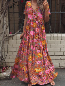 Red Floral Print,Bohemian Maxi Sundress,Boho Dress