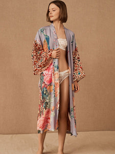 Floral Print Kimono,Bohemian Cover-ups,Boho Robe