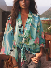 Load image into Gallery viewer, Green Crane Print,Boho Kimono , Bikini Cover-ups
