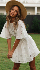 Embroidery White,Bohemian Mini Dress,Boho Sundress