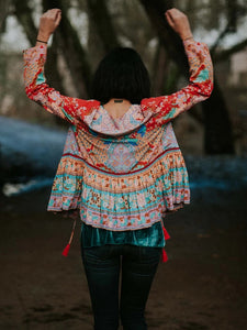 Boho Blouse, Vintage Blouse,Red Peacock