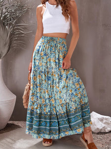 Beach Bohemian Floral Print , High Elastic Waist ,Boho Maxi Skirts