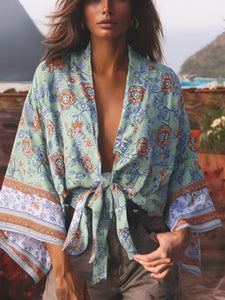 Bohemian Kimono, Boho Bikini Cover-ups,Purple Floral Print