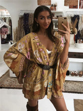 Load image into Gallery viewer, Boho Short Robe, Kimono Robe,Alisa Yellow Floral
