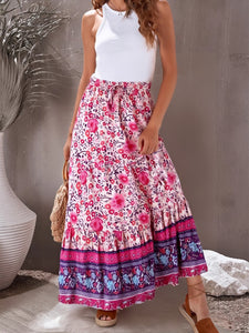 Boho Skirt ,Pink Floral Printed ,Beach Bohemian Maxi Skirts