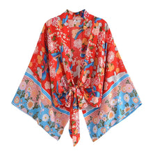 Load image into Gallery viewer, Floral Print Short Robe,Bikini Boho Cover-ups
