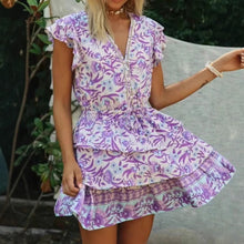 Load image into Gallery viewer, Mini Dress, Boho Dress,Purple Floral Print
