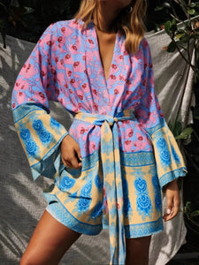 Floral Print Robe,Bohemian Kimono,Boho Cover-ups