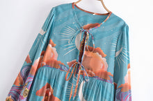 Load image into Gallery viewer, Star and Moon Print Boho Dress,Bohemian Maxi Sundress

