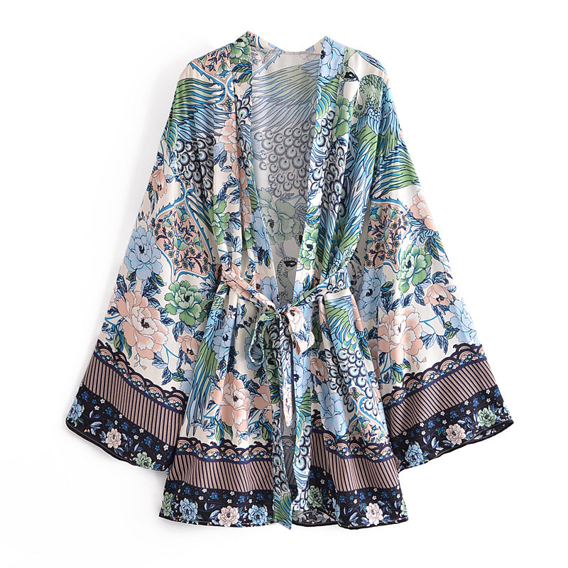 Peacock Floral Print,bohemian Robe,Boho Kimono