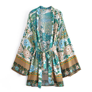 Peacock Floral Print,bohemian Robe,Boho Kimono