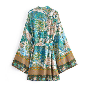 Peacock Floral Print,bohemian Robe,Boho Kimono