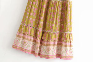 Boho Skirt, Maxi Skirt, Yellow Wild Flower