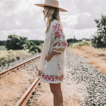 Load image into Gallery viewer, Linen Boho Dress,Flower Embroidery Bohemian Dress
