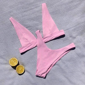 Solid High Waist， Bikini Swimsuit ， Swim Beachwear