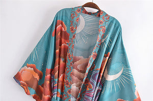 Star and Moon，Bohemian Kimono，Boho Cover-ups