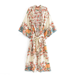 Multi Floral Print,Bohemian Kimono,Batwing Sleeves Robe