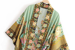 Boho Robe, Kimono Cover-Ups,Green Peacock