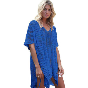 Solid Hollow Out, Bohemian Mini Dress,Boho Cover-ups