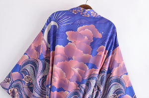 Star and Moon，Bohemian kimono,Boho Cover-ups