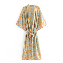 Load image into Gallery viewer, Golden floral print ,Boho Kimono robe cover-ups
