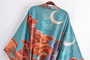 Star and Moon，Bohemian Kimono，Boho Cover-ups